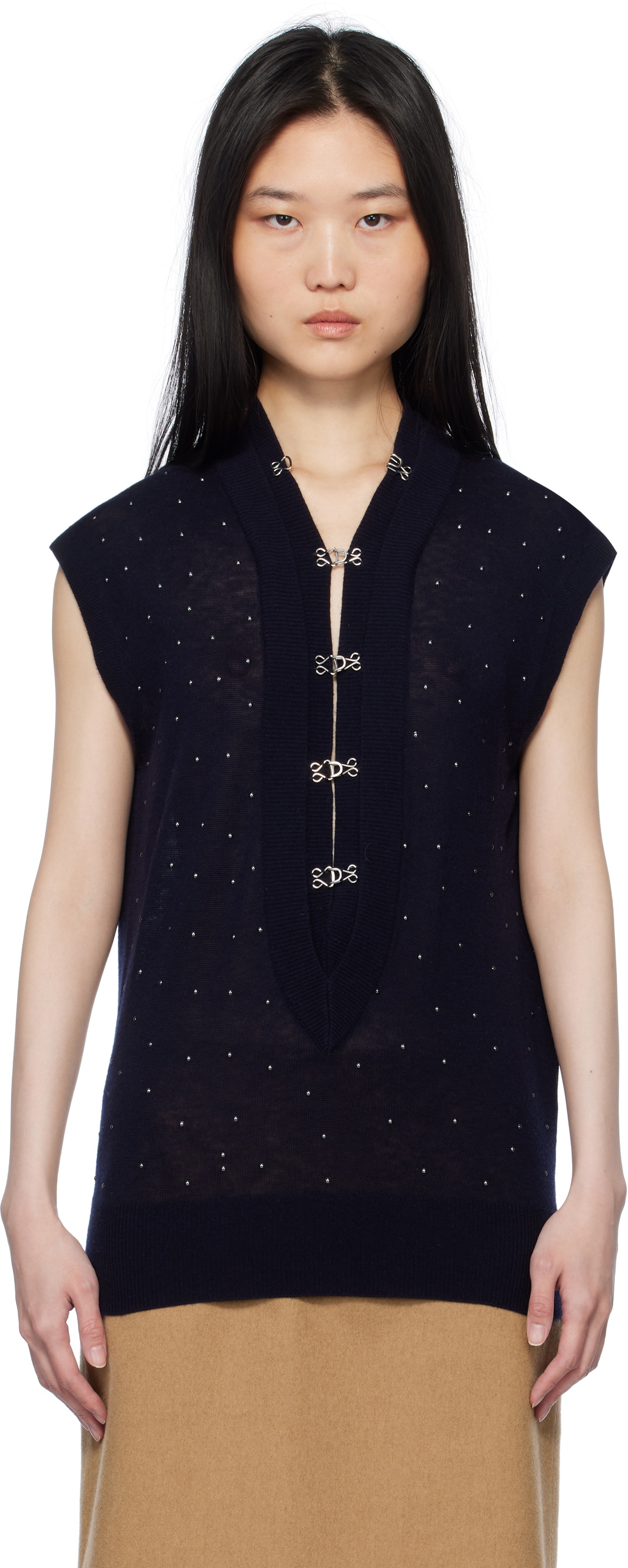 AO Yes Navy V Neck Cabochon Vest