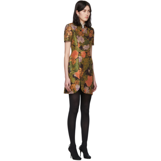 Richard Quinn Brown Floral and Crystal Short Dress