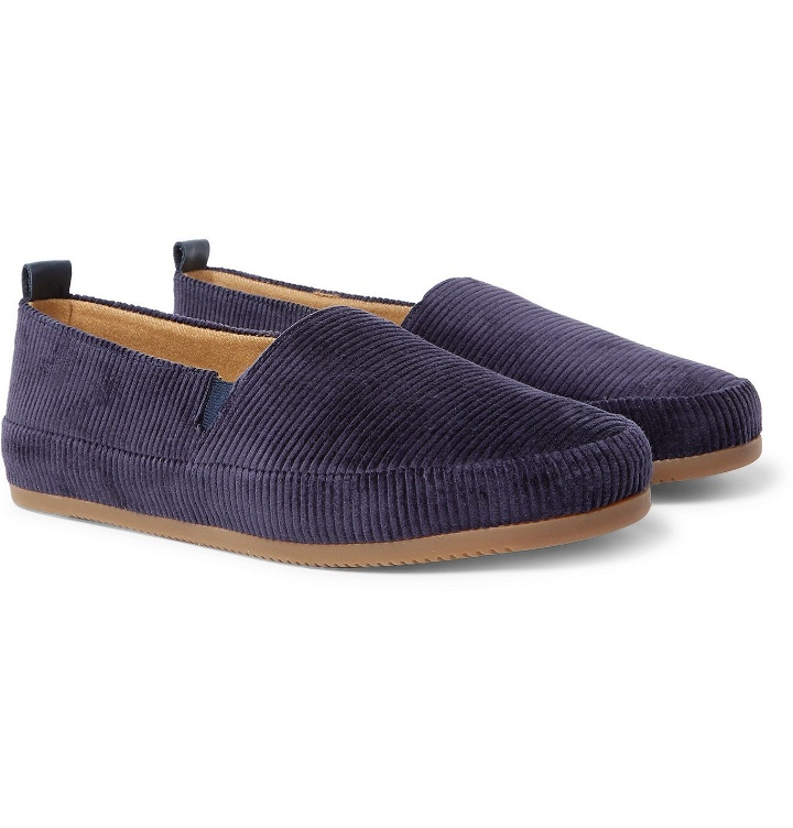 Photo: Mulo - Shearling-Lined Waxed-Suede Slippers - Blue