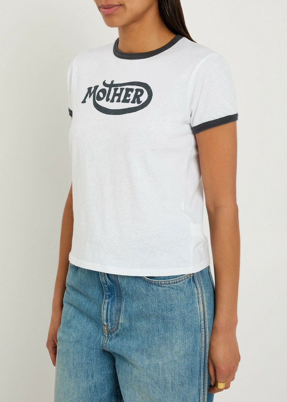 Mother Lil Goodie Ringer Logo-print Cotton T-shirt White