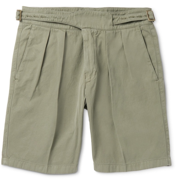 Photo: Rubinacci - Manny Garment-Dyed Pleated Cotton-Twill Shorts - Green