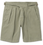 Rubinacci - Manny Garment-Dyed Pleated Cotton-Twill Shorts - Green