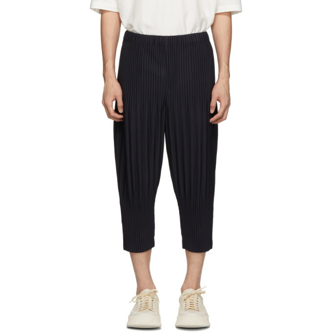 Photo: Homme Plisse Issey Miyake Navy Cropped Wide Pleat Trousers
