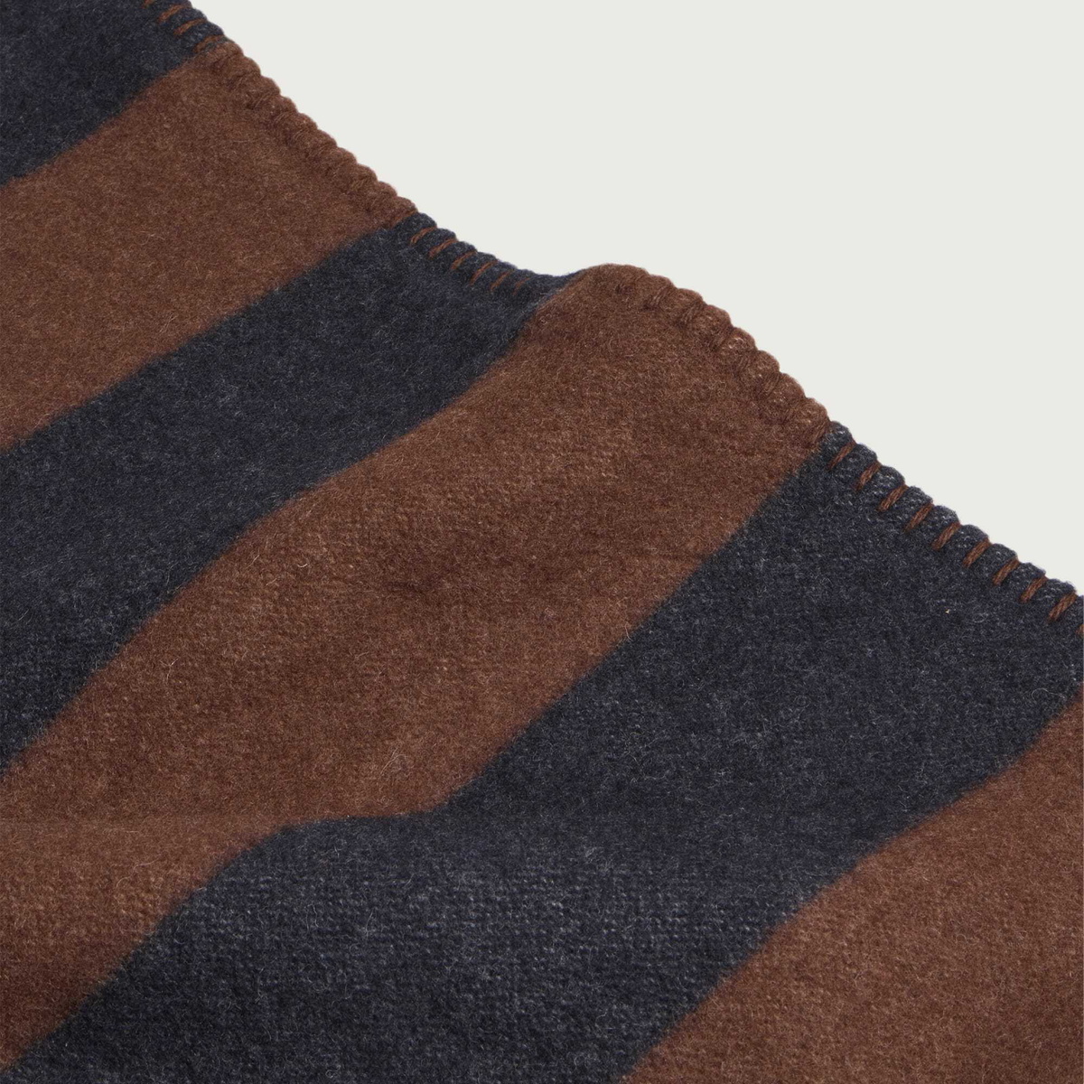 Tekla Fabrics Lambswool Blanket in Walnut/Dusk Blue Stripes