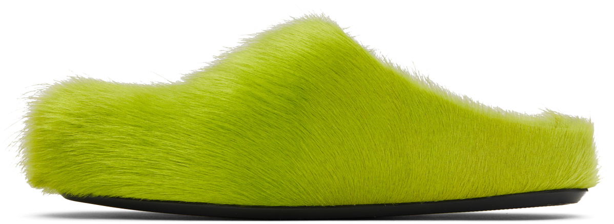 Marni Green Long Hair Calfskin Fussbett Slip-on Loafers