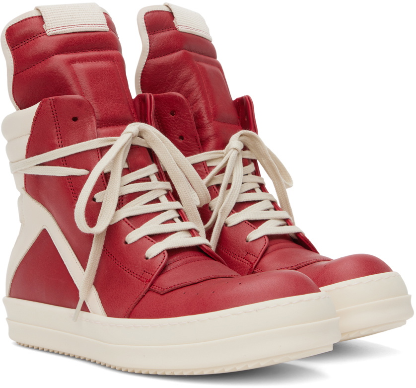 靴 Rick owens geobasket red milk Rick Owens - Geobasket High Top Sneaker in Cardinal Red/Milk