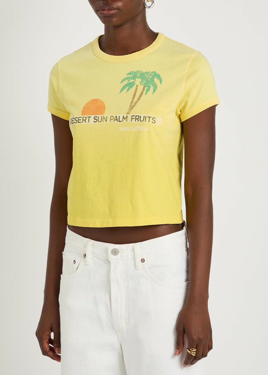 Mother The Itty Bitty Ringer Printed Cotton T-shirt Yellow