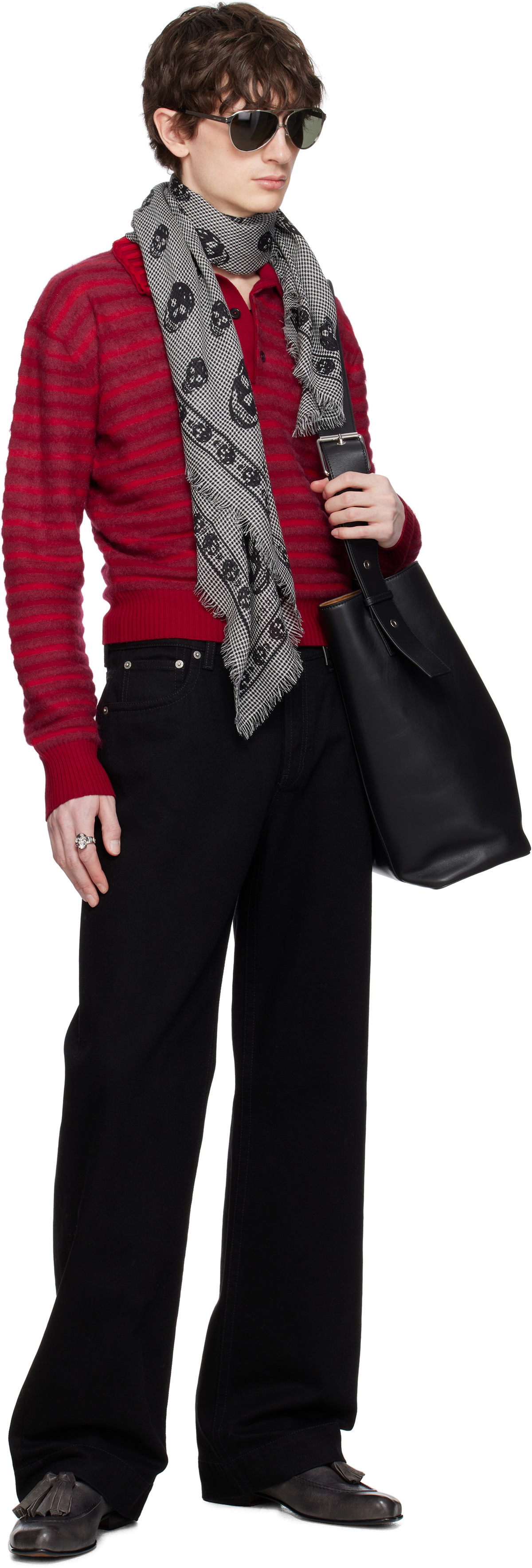 McQueen Black & White Houndstooth Skull Scarf