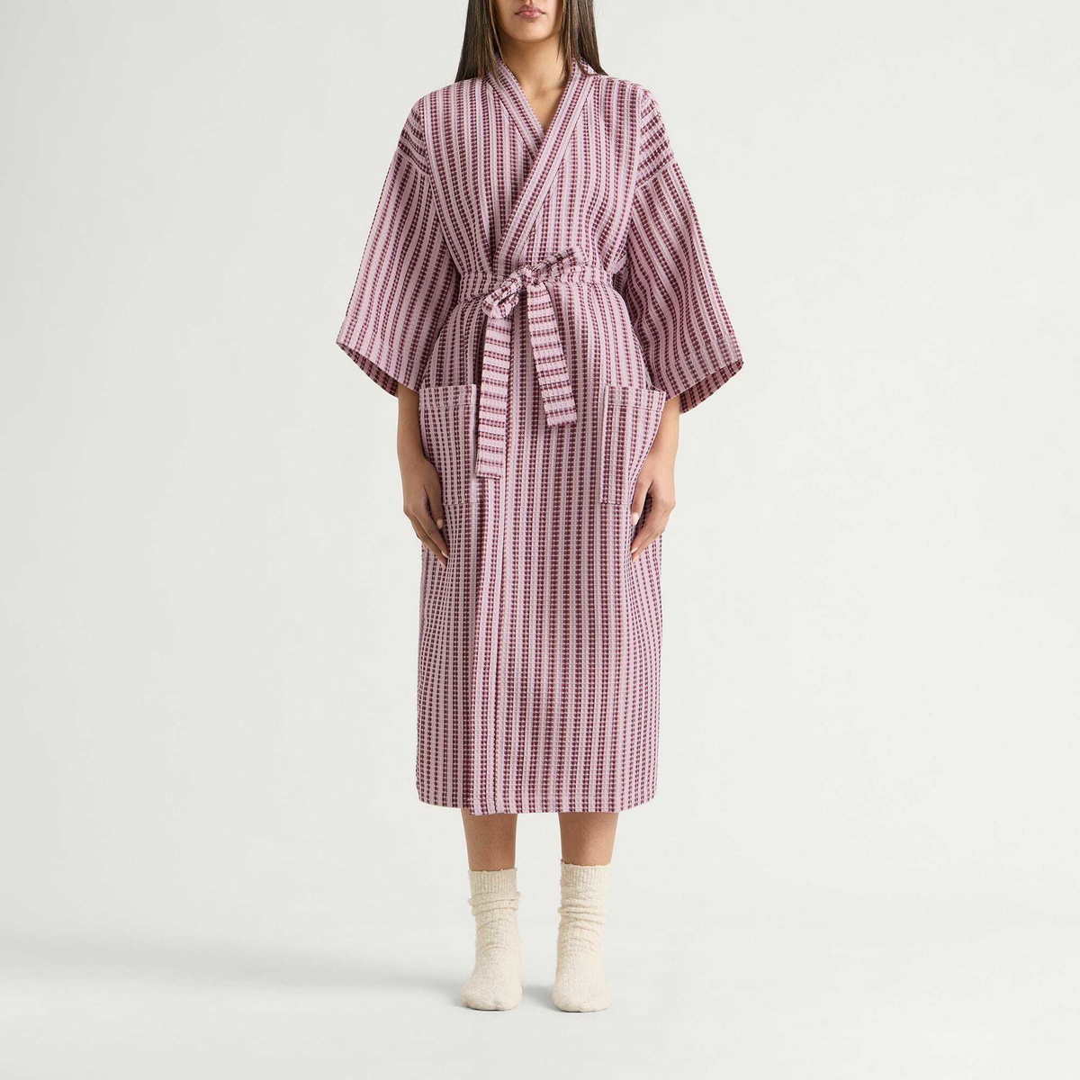 HAY Waffle Bathrobe in Stripe Cool Pink