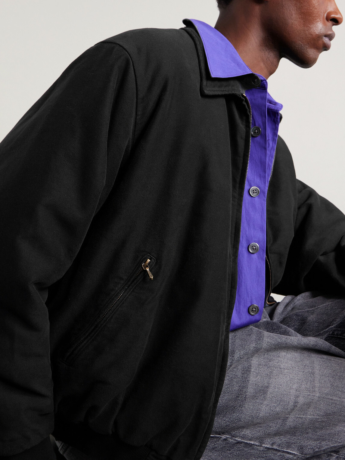 A.PRESSE - Cotton and Silk-Blend Moleskin Bomber Jacket - Black A