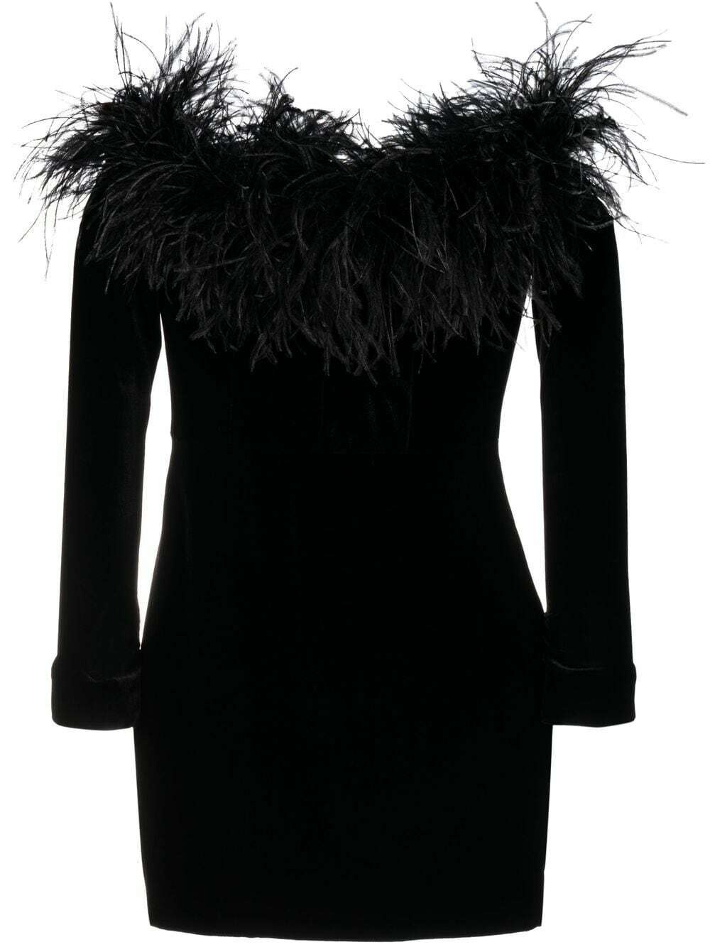 ALESSANDRA RICH - Feather Detail Velvet Short Dress Alessandra Rich