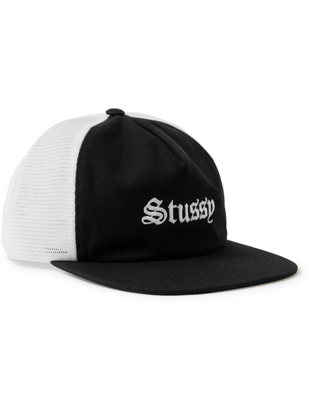 Photo: STÜSSY - O.E. Trucker Logo-Embroidered Cotton-Twill and Mesh Baseball Cap - Black