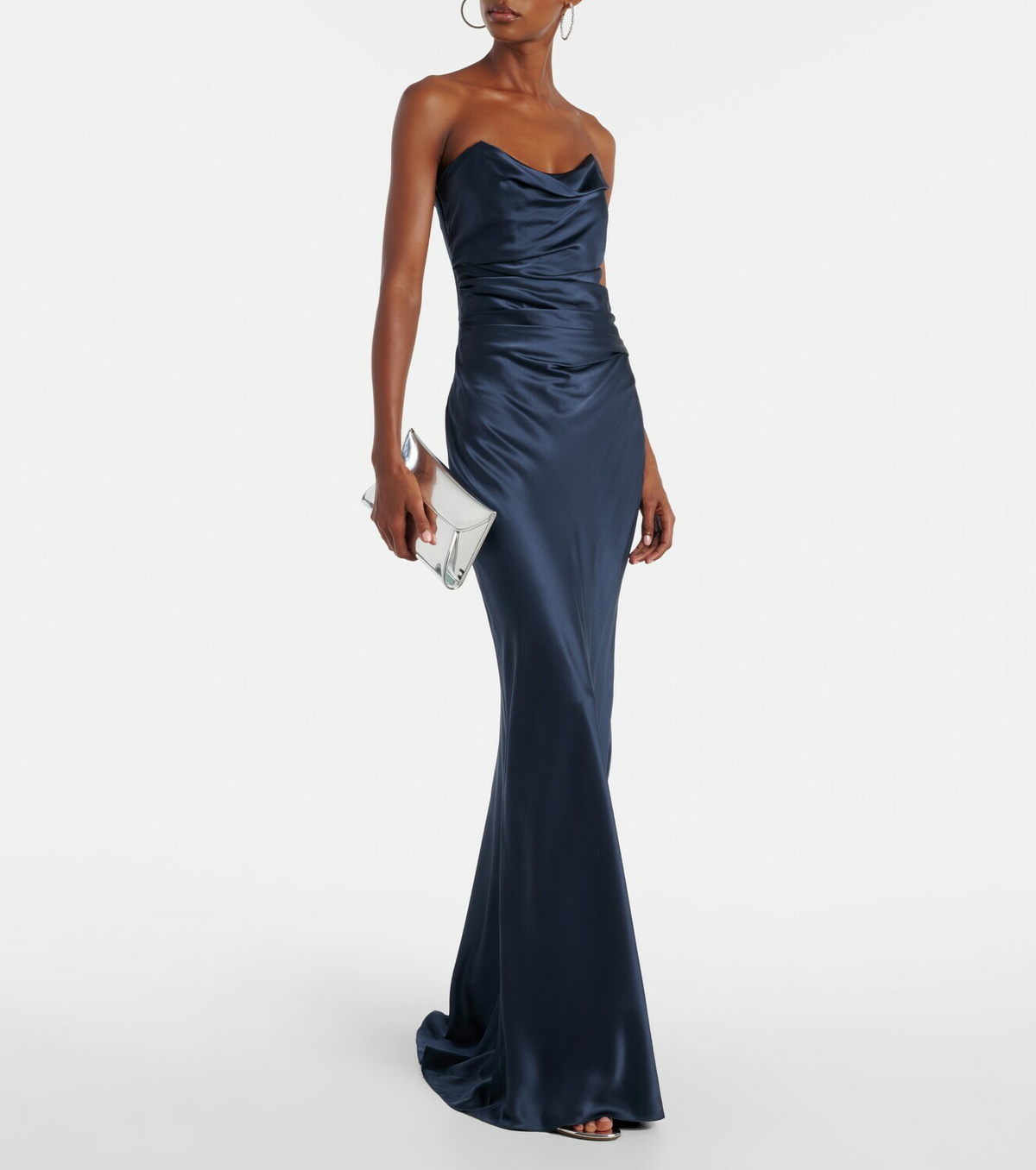The Sei Ruched strapless silk satin corset dress