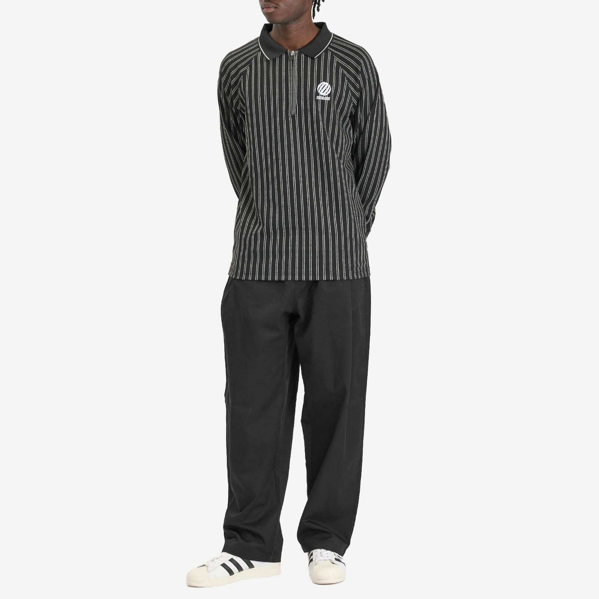 Metalwood Studio Men's Ribbed Long Sleeve Polo in Black