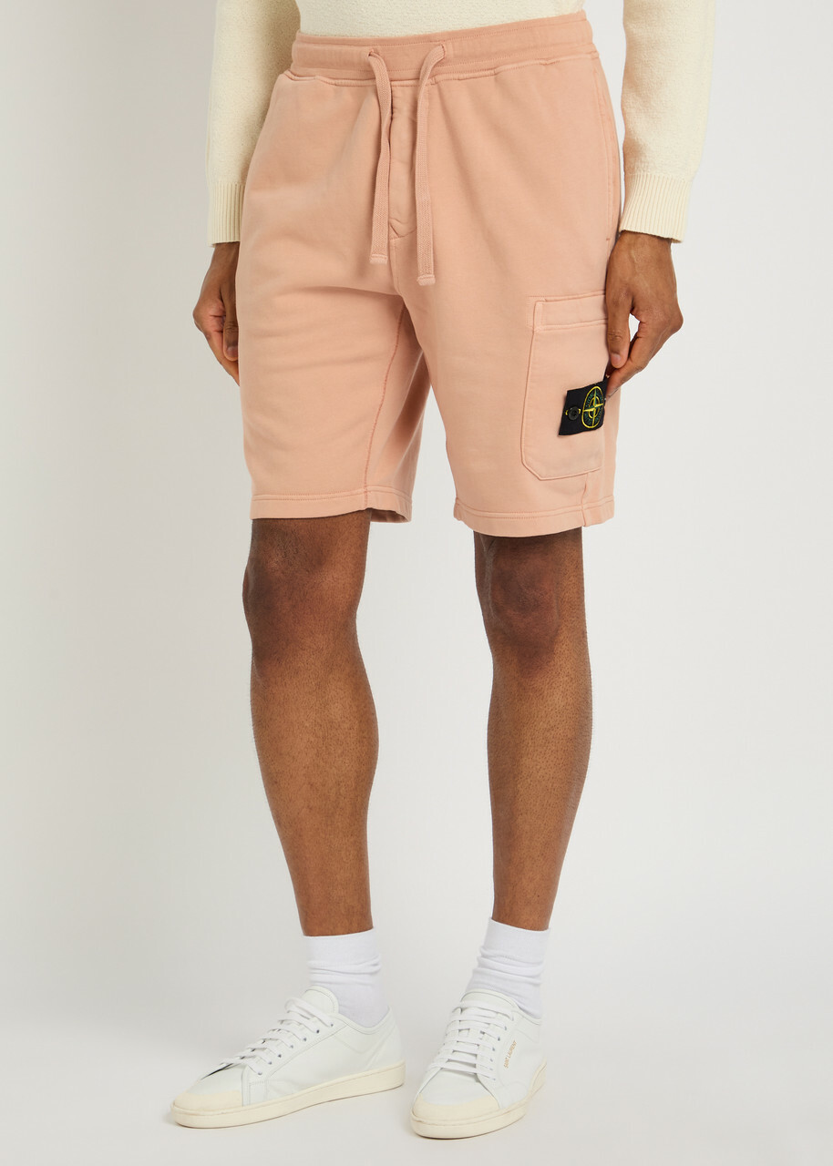 Stone Island Logo Cotton Shorts Pink