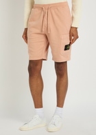 Stone Island Logo Cotton Shorts Pink