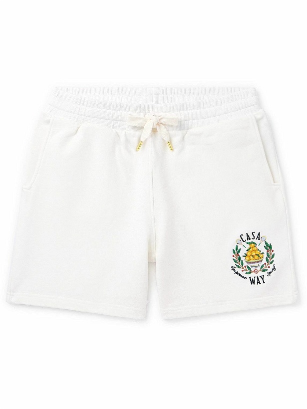 Photo: Casablanca - Casa Way Straight-Leg Logo-Embroidered Cotton-Jersey Drawstring Shorts - White