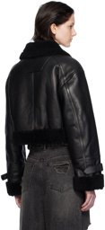 Juun.J Black Cropped Shearling Jacket