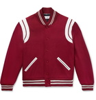 Saint Laurent - Leather-Trimmed Virgin Wool-Blend Bomber Jacket - Men - Claret