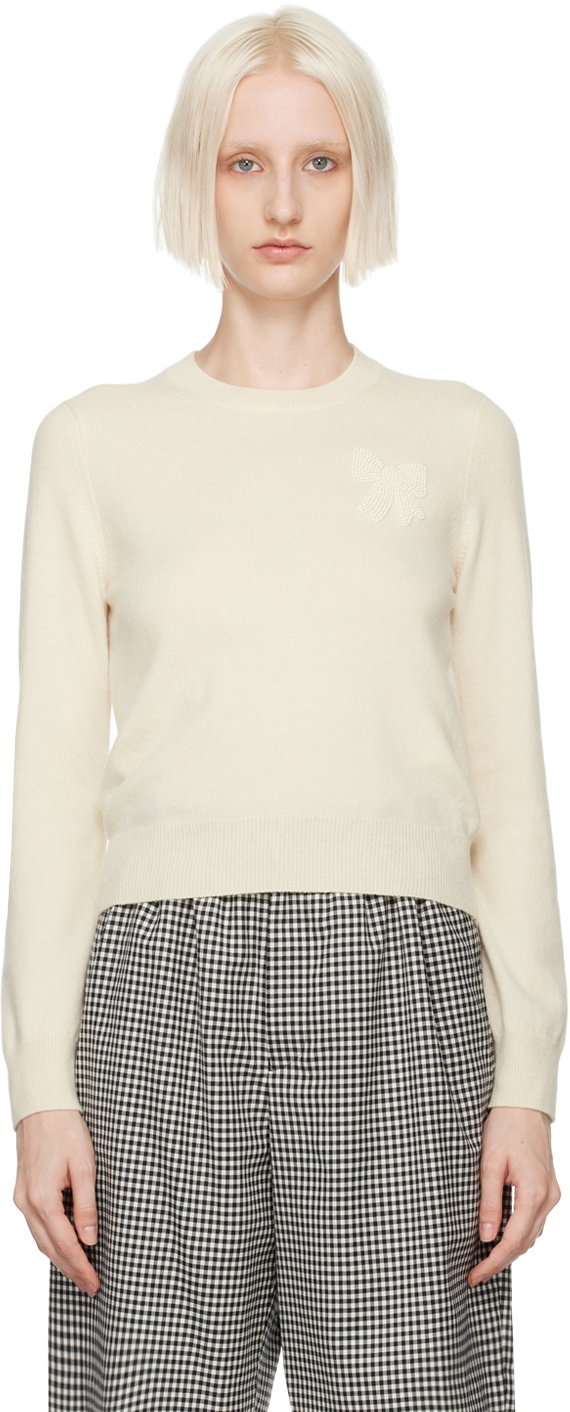 Comme des Garçons Girl Off-White Beaded Bow Sweater