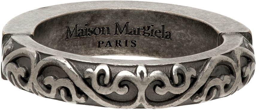 Maison Margiela Silver Half Engraved Icons Ring Maison Margiela