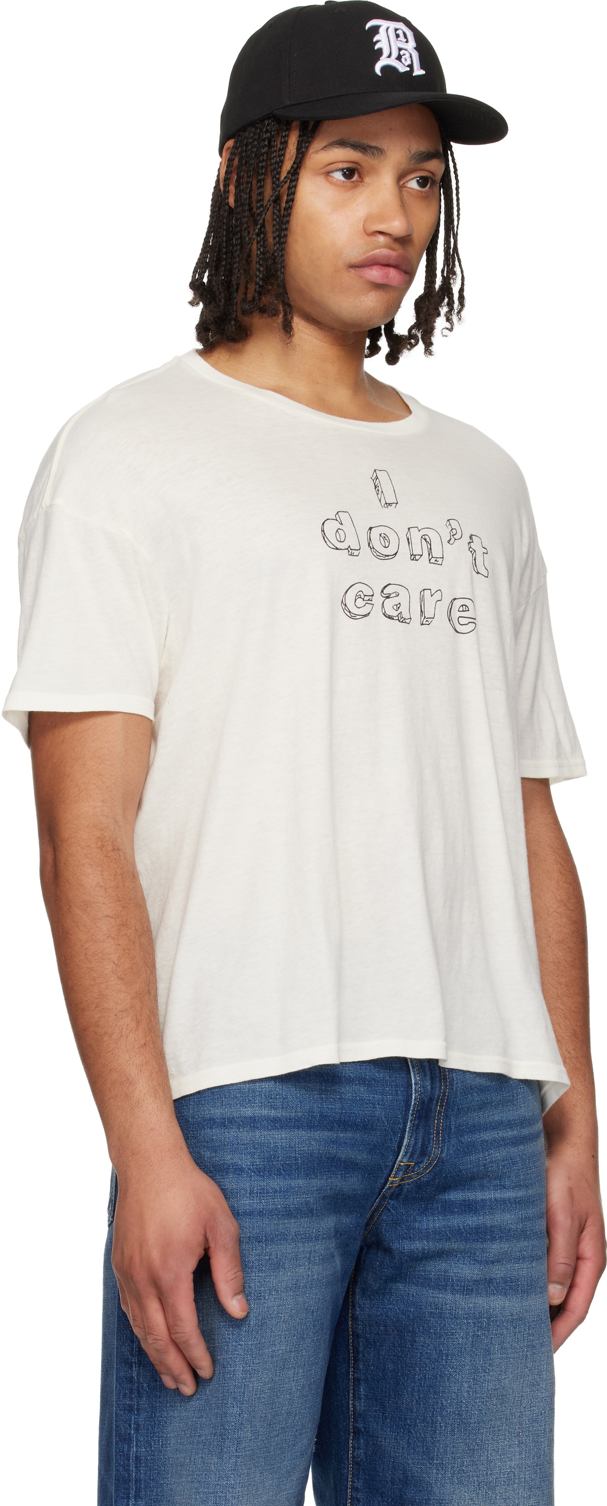 R13 White 'I Don't Care' Relaxed T-shirt
