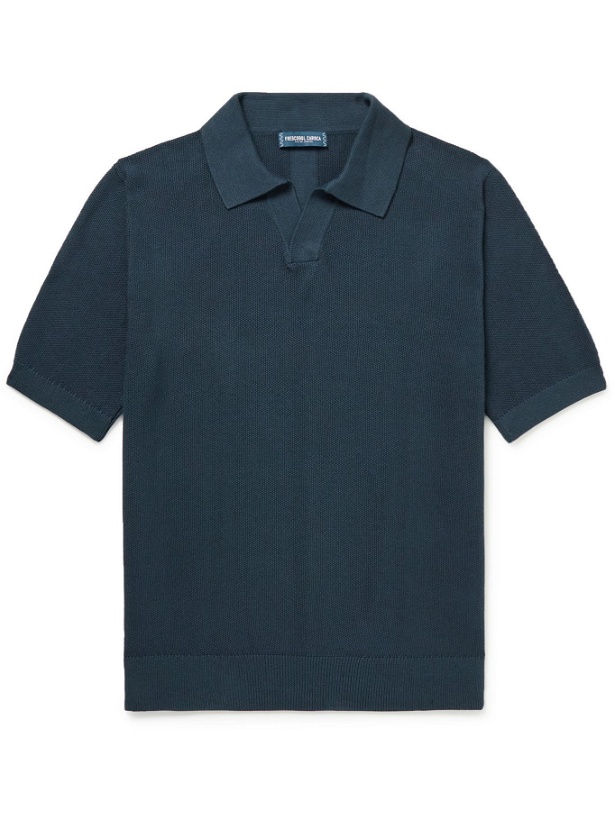 Photo: FRESCOBOL CARIOCA - Constantino Birdseye Cotton and Silk-Blend Polo Shirt - Blue