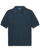 FRESCOBOL CARIOCA - Constantino Birdseye Cotton and Silk-Blend Polo Shirt - Blue