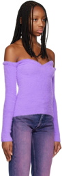 Off-White Purple Fuzzy Off-Shoulder Sweater