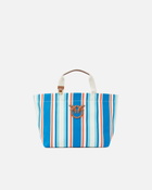 Pinko Medium Shopper Bag In Striped Canvas Orange/Light Blue Antique Gold