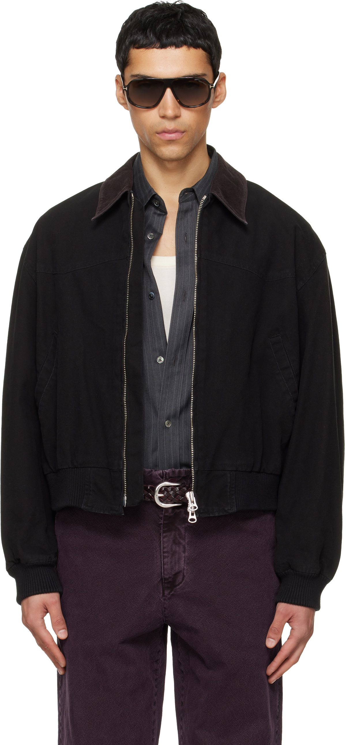 TONYWACK Black Garment Washed Western Bomber Jacket