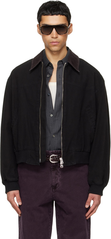 Photo: TONYWACK Black Garment Washed Western Bomber Jacket