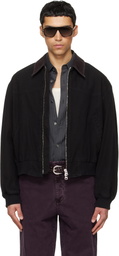 TONYWACK Black Garment Washed Western Bomber Jacket