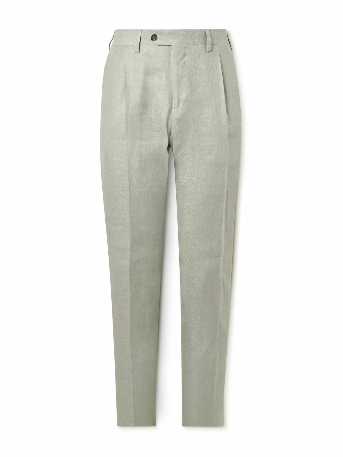 Lardini - Soho Tapered Pleated Linen-Twill Trousers - Green
