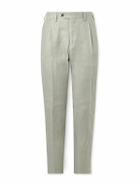 Lardini - Soho Tapered Pleated Linen-Twill Trousers - Green