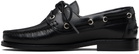 Aeyde Black Harris Leather Boat Shoes