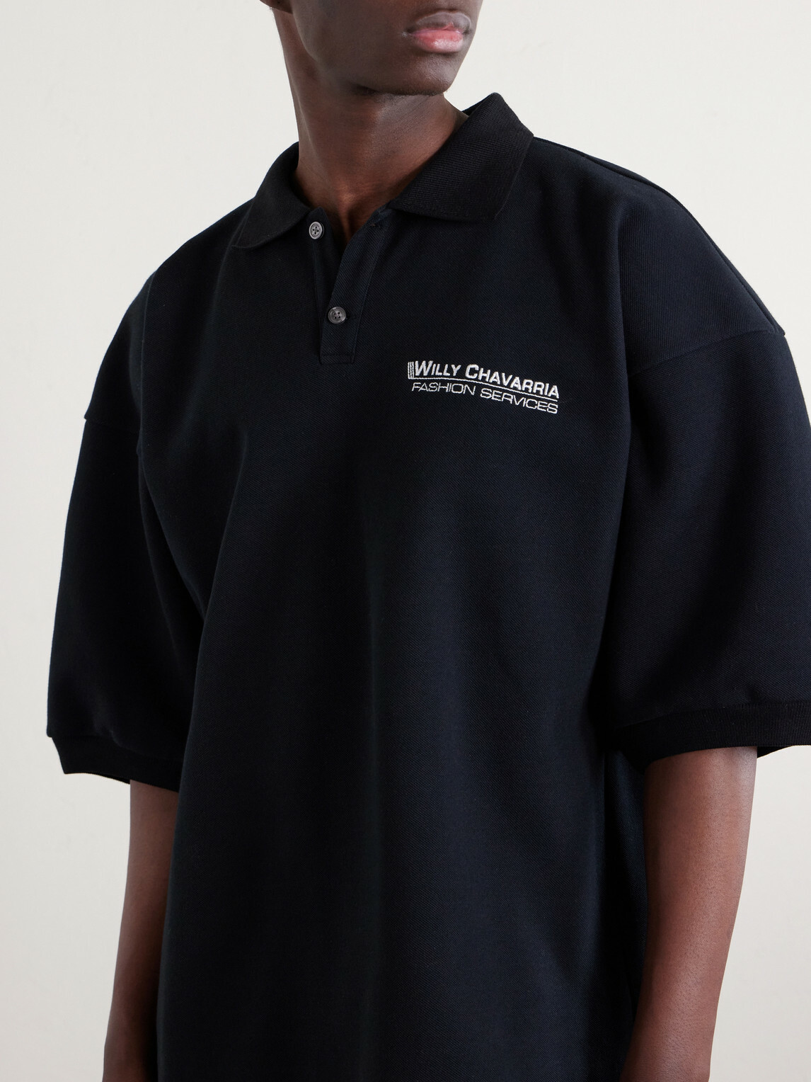 Willy Chavarria - Logo-Embroidered Cotton-Piqué Polo Shirt - Black