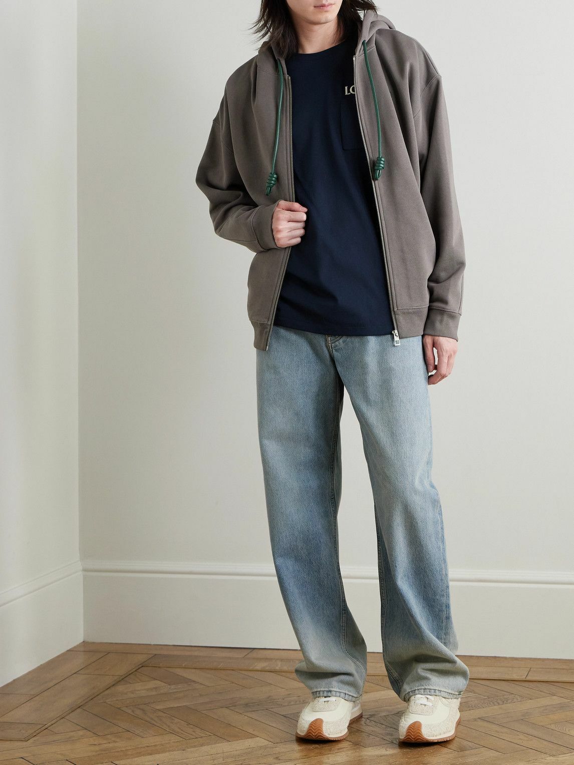 LOEWE - Logo-Embroidered Cotton-Jersey Zip-Up Hoodie - Gray