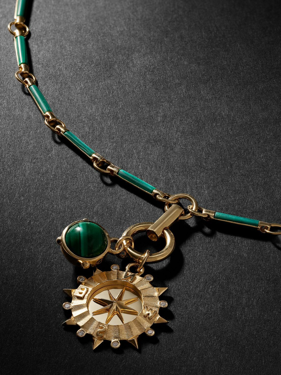 Compass Orb Foundrae - Internal Compass Orb Gold, Malachite and Diamond Pendant ...