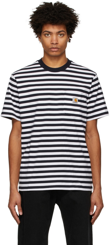 Photo: Carhartt Work In Progress Navy & White Stripe Scotty T-Shirt