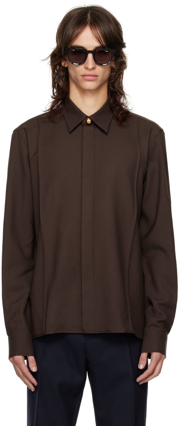 AMI Paris Brown Pintuck Shirt AMI