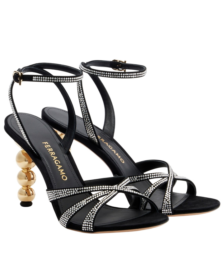 Photo: Ferragamo 90 crystal-embellished suede sandals
