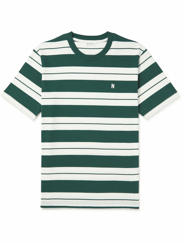 Photo: Norse Projects - Johannes Striped Logo-Embroidered Cotton-Jersey T-Shirt - Green
