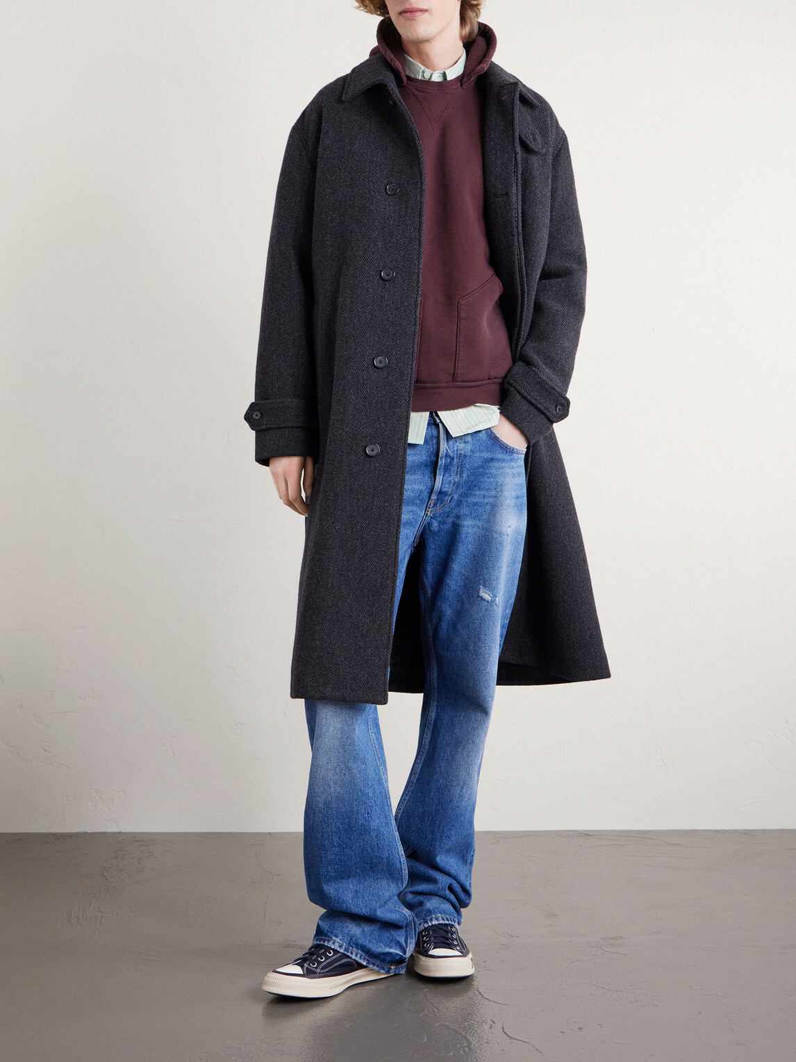 A.PRESSE - Vintage Cotton-Jersey Hoodie - Burgundy