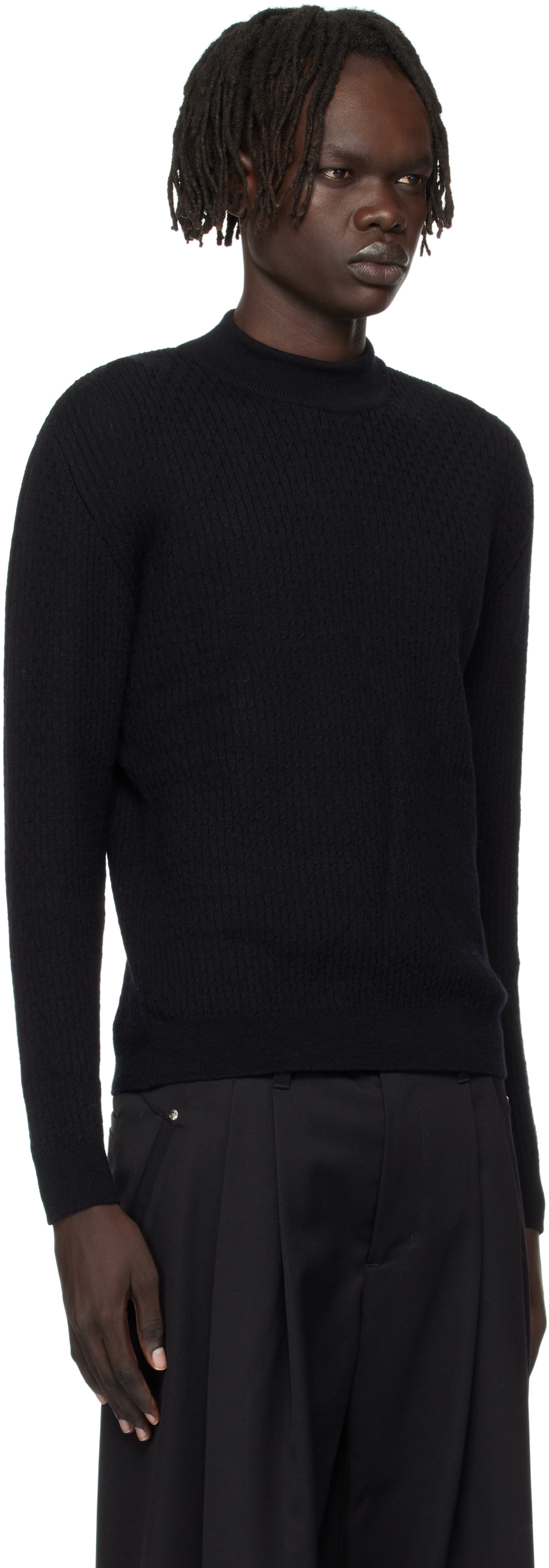 Ernest W. Baker Black Mock Neck Cable-Knit Sweater