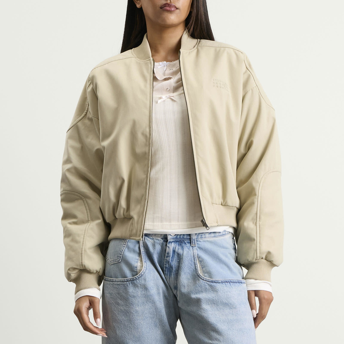 MM6 Maison Margiela Women's Logo Bomber Jacket in Ecru