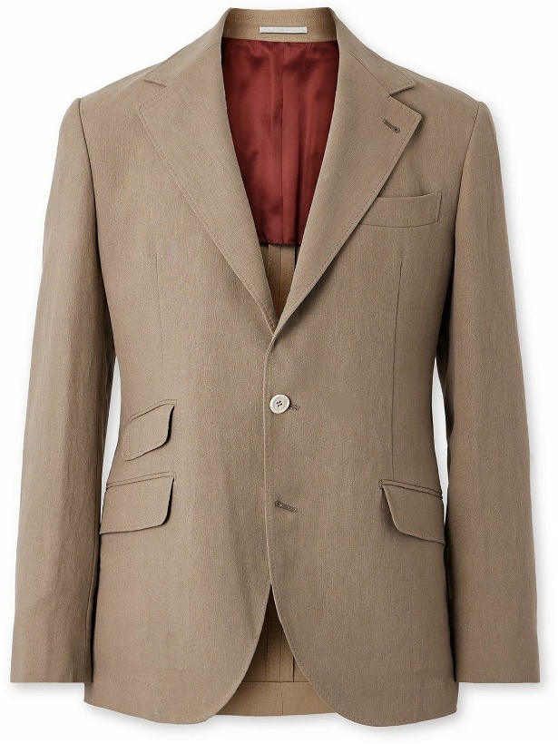 Photo: Brunello Cucinelli - Slim-Fit Linen Suit Jacket - Brown