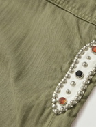 KAPITAL - Easy Baker Straight-Leg Embellished Herringbone Cotton-Twill Drawstring Trousers - Green