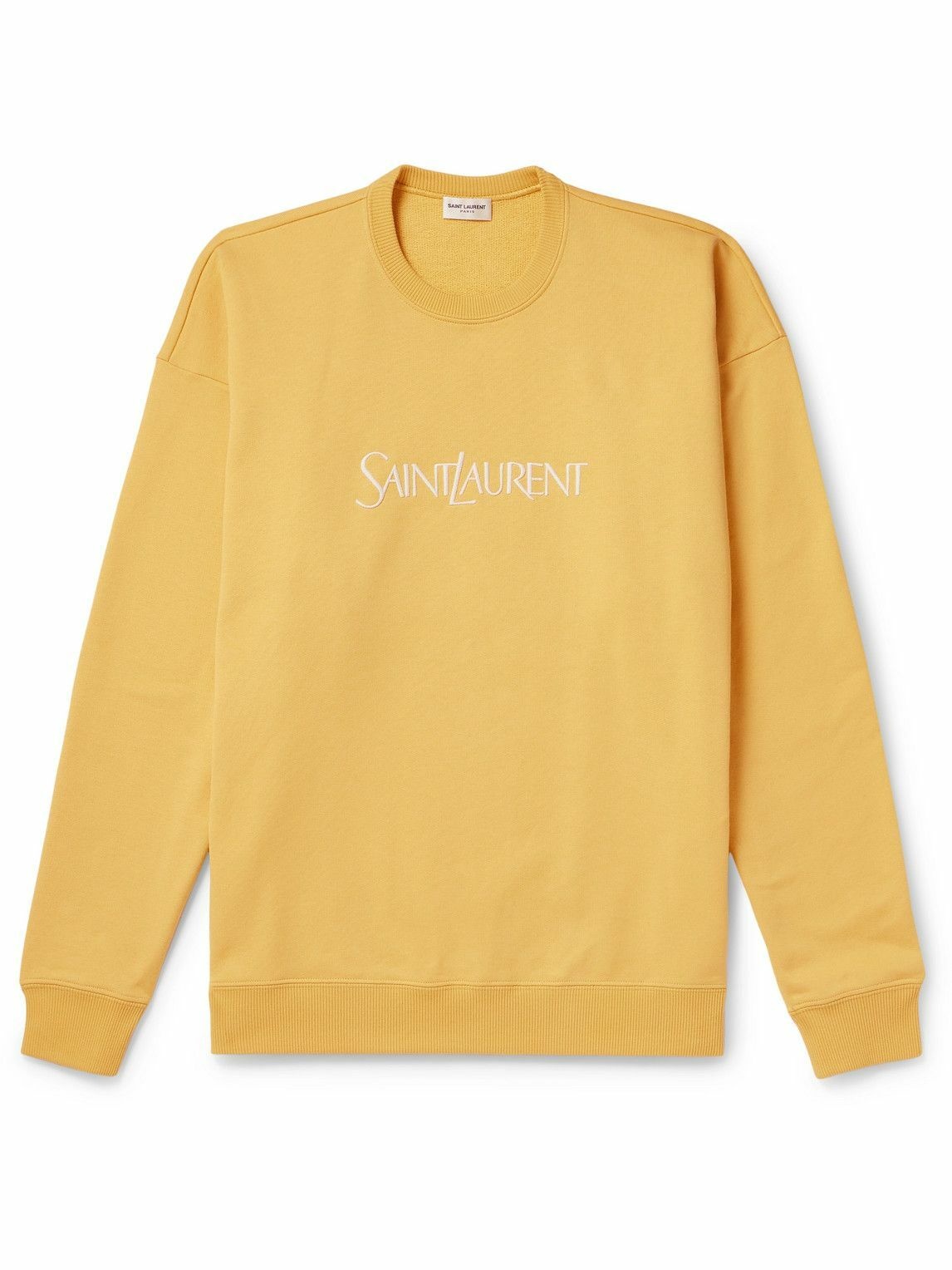 Photo: SAINT LAURENT - Logo-Embroidered Cotton-Jersey Sweatshirt - Yellow