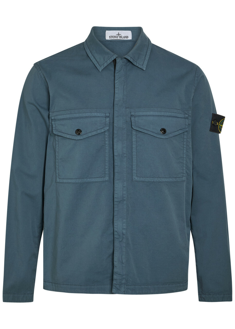 Stone Island Logo-appliquéd Stretch-cotton Overshirt Blue Dark